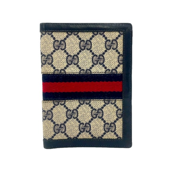 Authentic Gucci Sherry Line GG Canvas Leather Navy Bi-fold Wallet - Picture 1 of 10